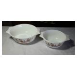 Pyrex - 2 white with gold flower bowls