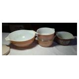 Pyrex - tan or brown with white flowers - 4 bowls