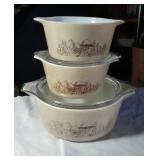 Pyrex - Mushroom - 3 bowls and 2 lids