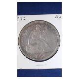 1872 AU Seated Liberty Dollar coin
