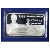 USS Abraham Lincoln 1 oz. .999 silver art bar