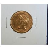 1893 $5 gold Liberty coin