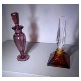 lot of 2 perfume bottles - grape glass/amber glass