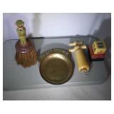 lot of vintage items - brush, bar dice, cork screw