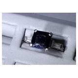 sterling silver ring- dark blue princess cut stone