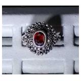 sterling silver ring, red center stone - size 8.5