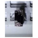 sterling silver ring, 3 long dark blue stones