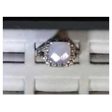 sterling silver ring, cushion cut smokey purple