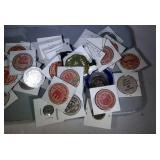 large lot of wooden nickels and misc tokens