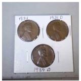 lot of 3 Lincoln pennies - 1931, 