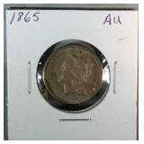 1865 3 cent nickel - AU