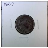1867 shield nickel - no rays