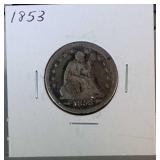 1853 Seated Liberty quarter - F
