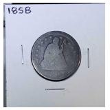 1858 Seated Liberty quarter