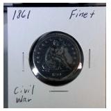 1861 Seated Liberty quarter