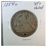 1854 O Seated Liberty half - VF+, holed