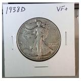 1938 D Walking Liberty half - VF+