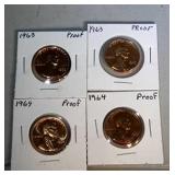 lot of 4 Proof cents - 2 1963 and 2 1964