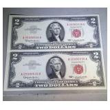1963 consecutive pair $2 red seal notes - CU