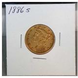 1886 S $5.00 gold piece