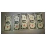 lot of 5 $2 red seals