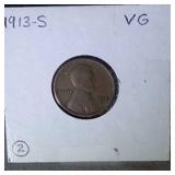 1913 S Lincoln Penny - VG