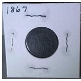 1867 shield nickel - no rays
