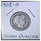 1908 O Barber Quarter