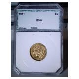 1911 PCI MS64 $5.00 gold Indian