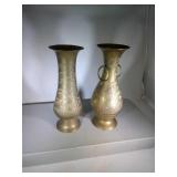 lot of 2 brass vases - 8 inches high