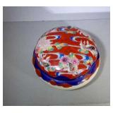 red and blue bowl with cover - 5 inches round