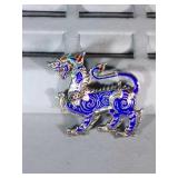 sterling silver blue enameled dragon pin