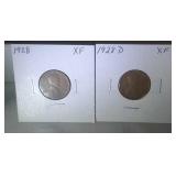 lot of 2 Lincoln pennies -1928 XF and 19328 D XF