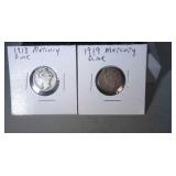 lot of 2 Mercury dimes - 1919 and 1918