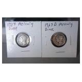 lot of 2 Mercury dimes - 1924 and 1927 D