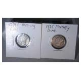 lot of 2 Mercury dimes - 1934 D and 1935