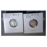 lot of 2 Mercury dimes - 1939 D and 1940