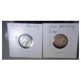 lot of 2 Mercury dimes - 1940 S and 1941