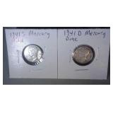 lot of 2 Mercury dimes - 1941 S and 1941 D