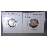 lot of 2 Mercury dimes - 1942 and 1942 S