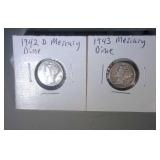 lot of 2 Mercury dimes - 1942 D and 1943