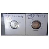 lot of 2 Mercury dimes - 1943 D and 1943 S