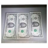 lot of 3 consecutive 1988 A $5 FRN-San Fran-CU