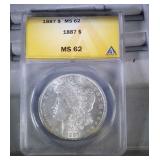 1887 ANACS MS62 Morgan Silver Dollar