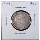 1907 O Barber Quarter AU+