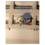 sterling silver ring, lemon Quartz with CZ accents