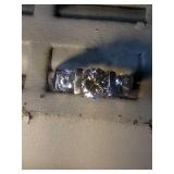 sterling silver ring, clear stones, size 6.75