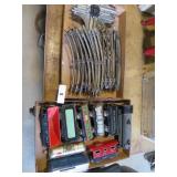 vintage metal train engine 8 cars and track