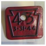 1943 metal bicycle license