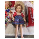 15" early doll jointed no marks blue dress